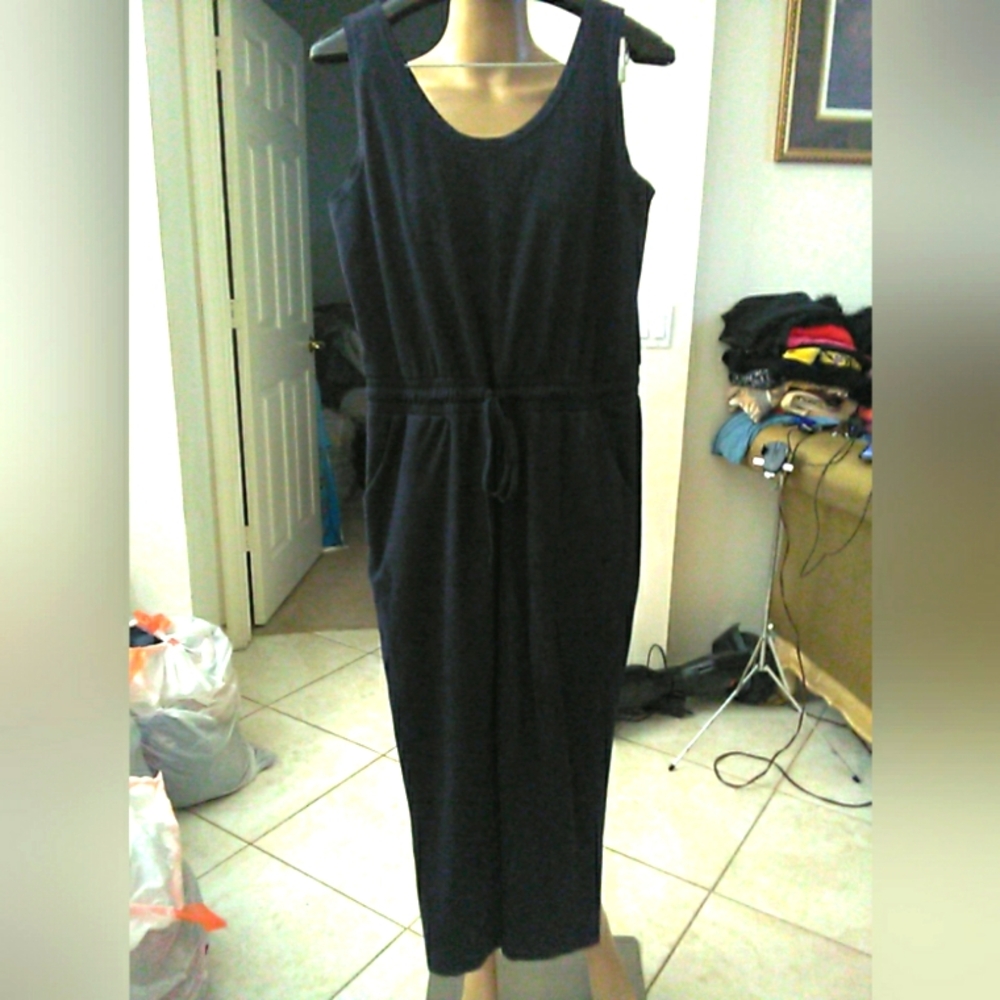EARTHBOUND COMFY Black Sleeveless Jumpsuit CASUAL SZ. LG. DRAWSTRING PKTS